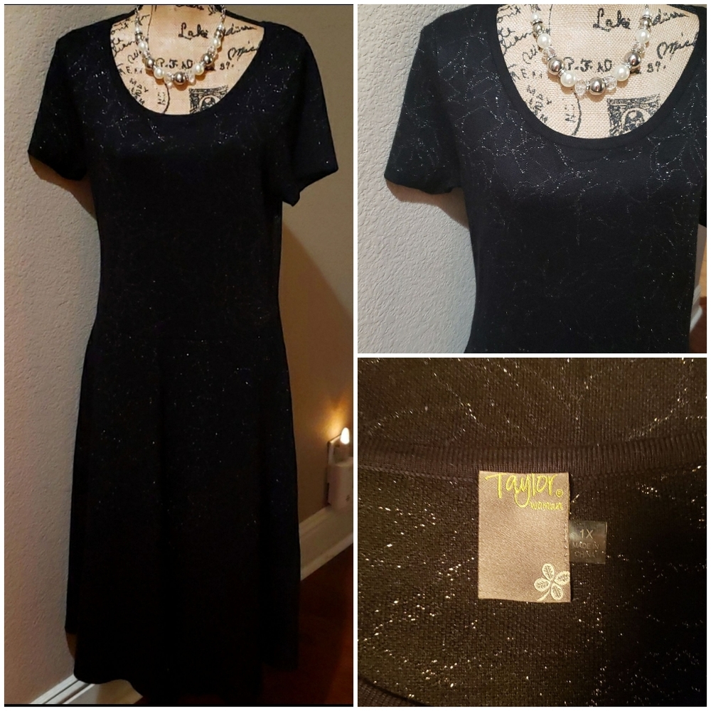 🖤 Women's Black Dress with Silver Flower Designed Threading